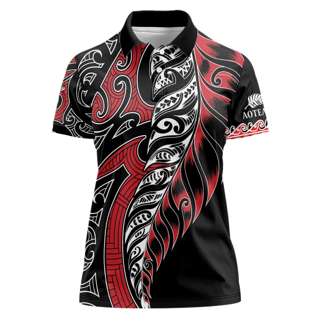 Koru Fern New Zealand Women Polo Shirt Maori Tribal Pattern