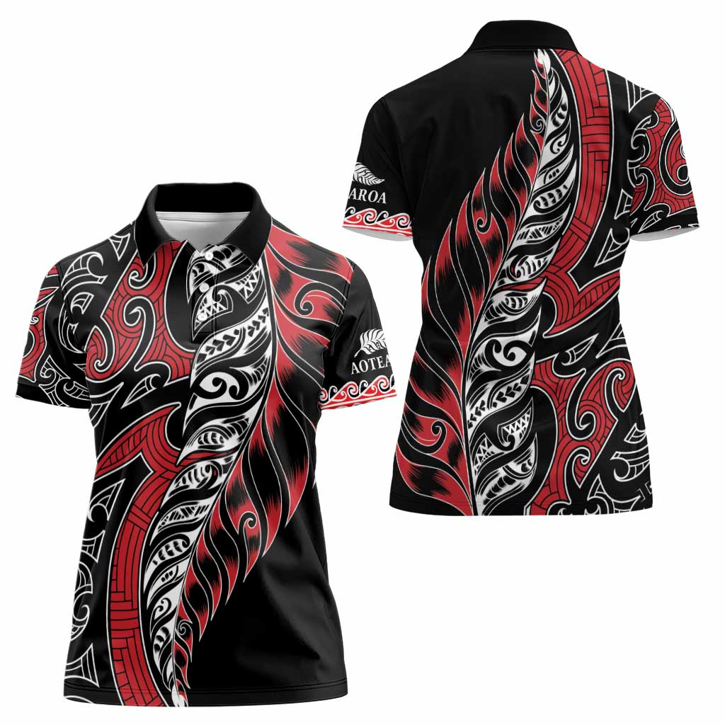 Koru Fern New Zealand Women Polo Shirt Maori Tribal Pattern