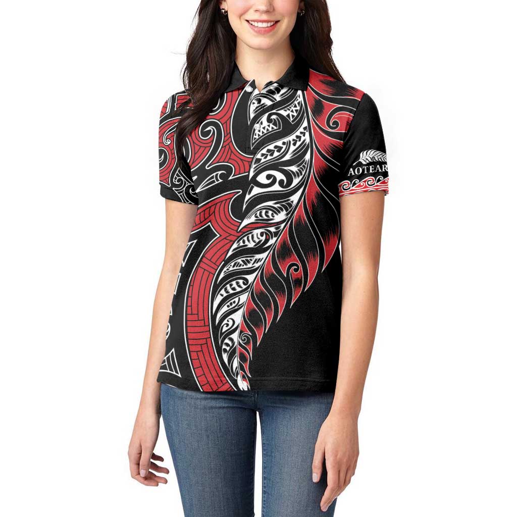 Koru Fern New Zealand Women Polo Shirt Maori Tribal Pattern