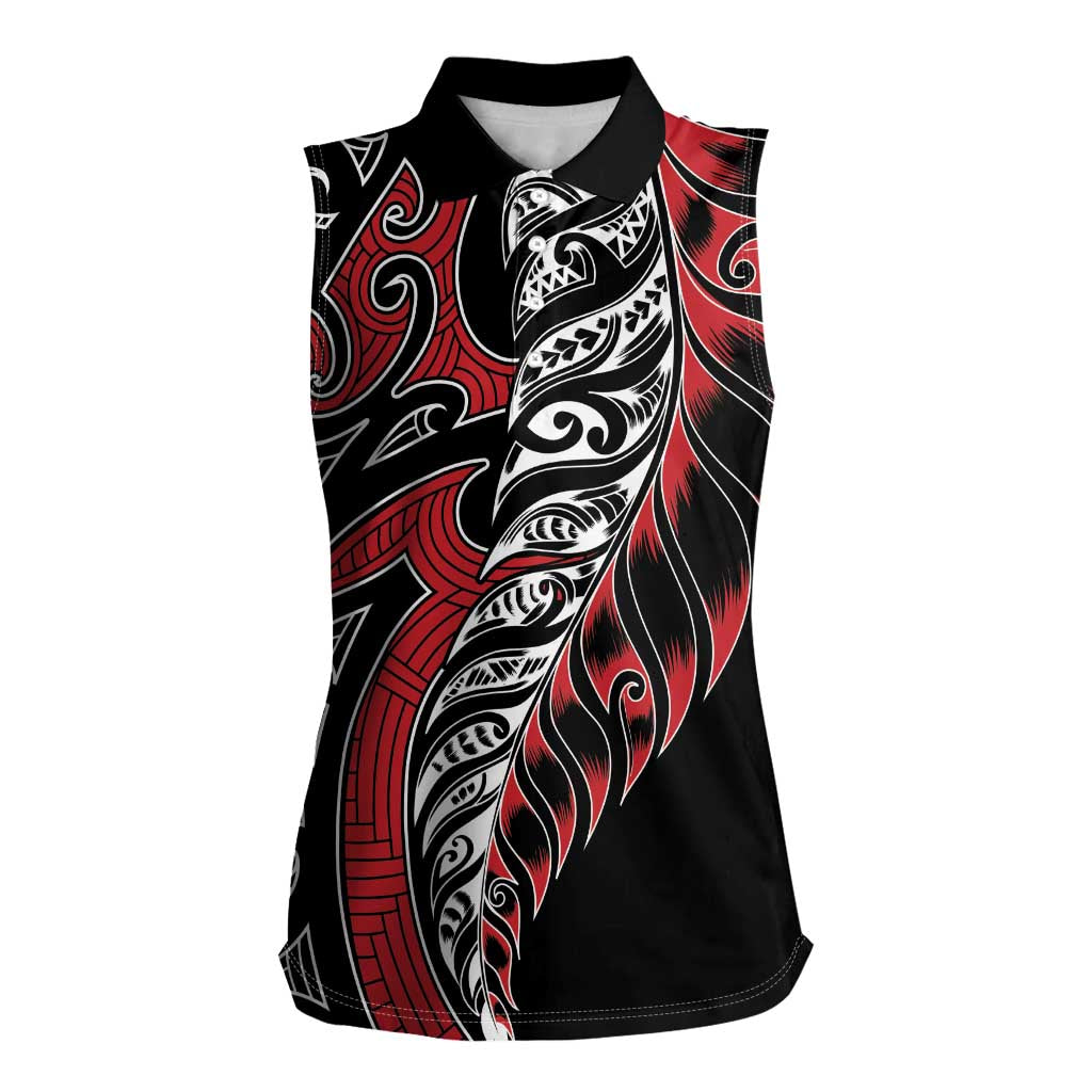 Koru Fern New Zealand Women Sleeveless Polo Shirt Maori Tribal Pattern