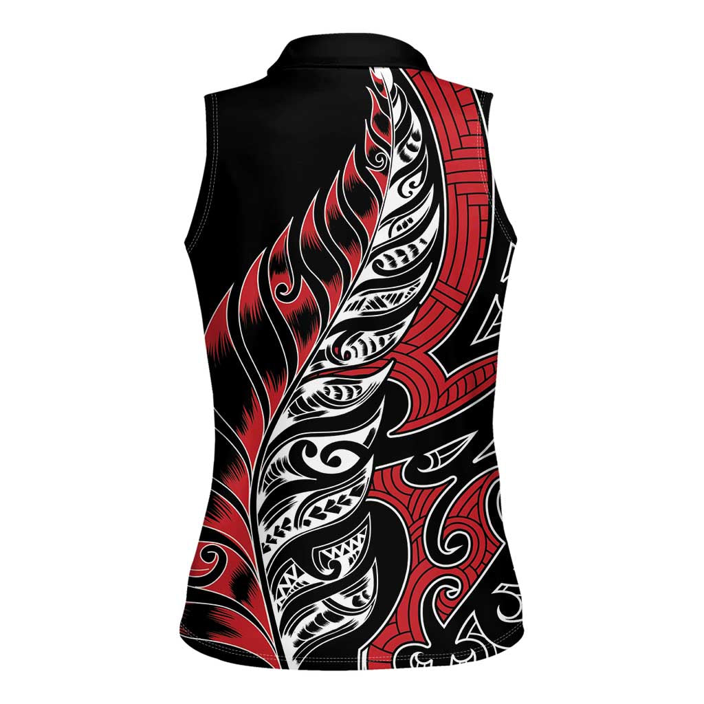 Koru Fern New Zealand Women Sleeveless Polo Shirt Maori Tribal Pattern