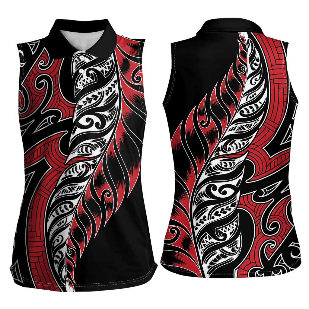 Koru Fern New Zealand Women Sleeveless Polo Shirt Maori Tribal Pattern