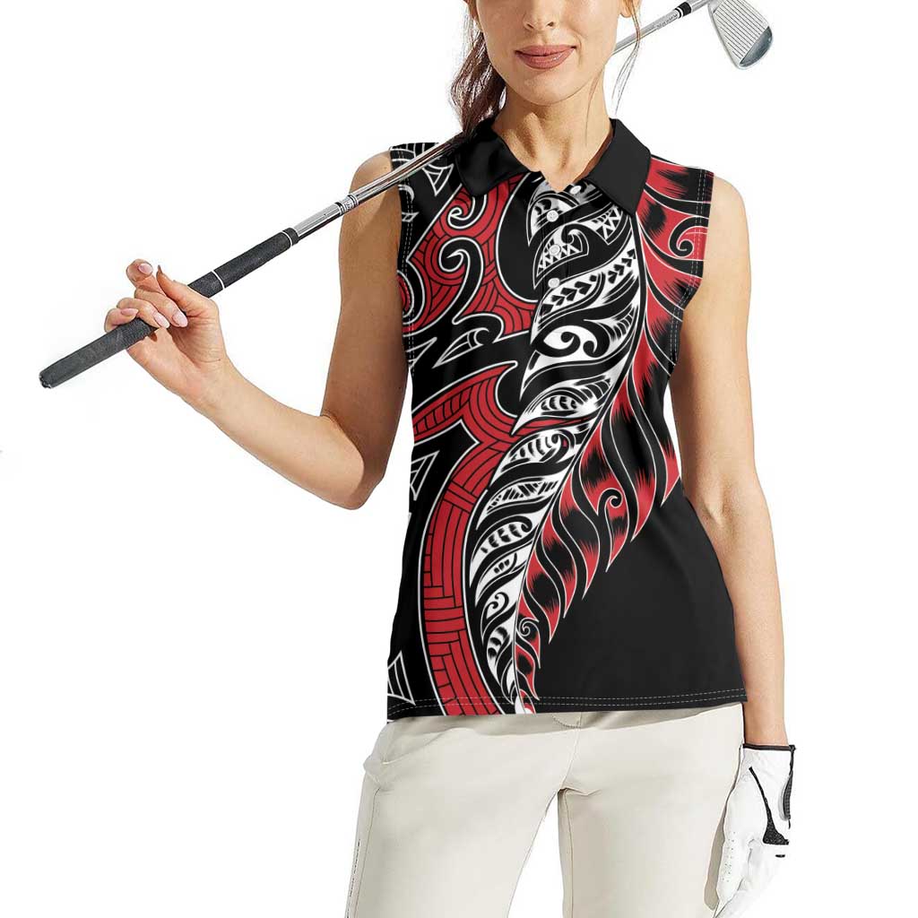 Koru Fern New Zealand Women Sleeveless Polo Shirt Maori Tribal Pattern