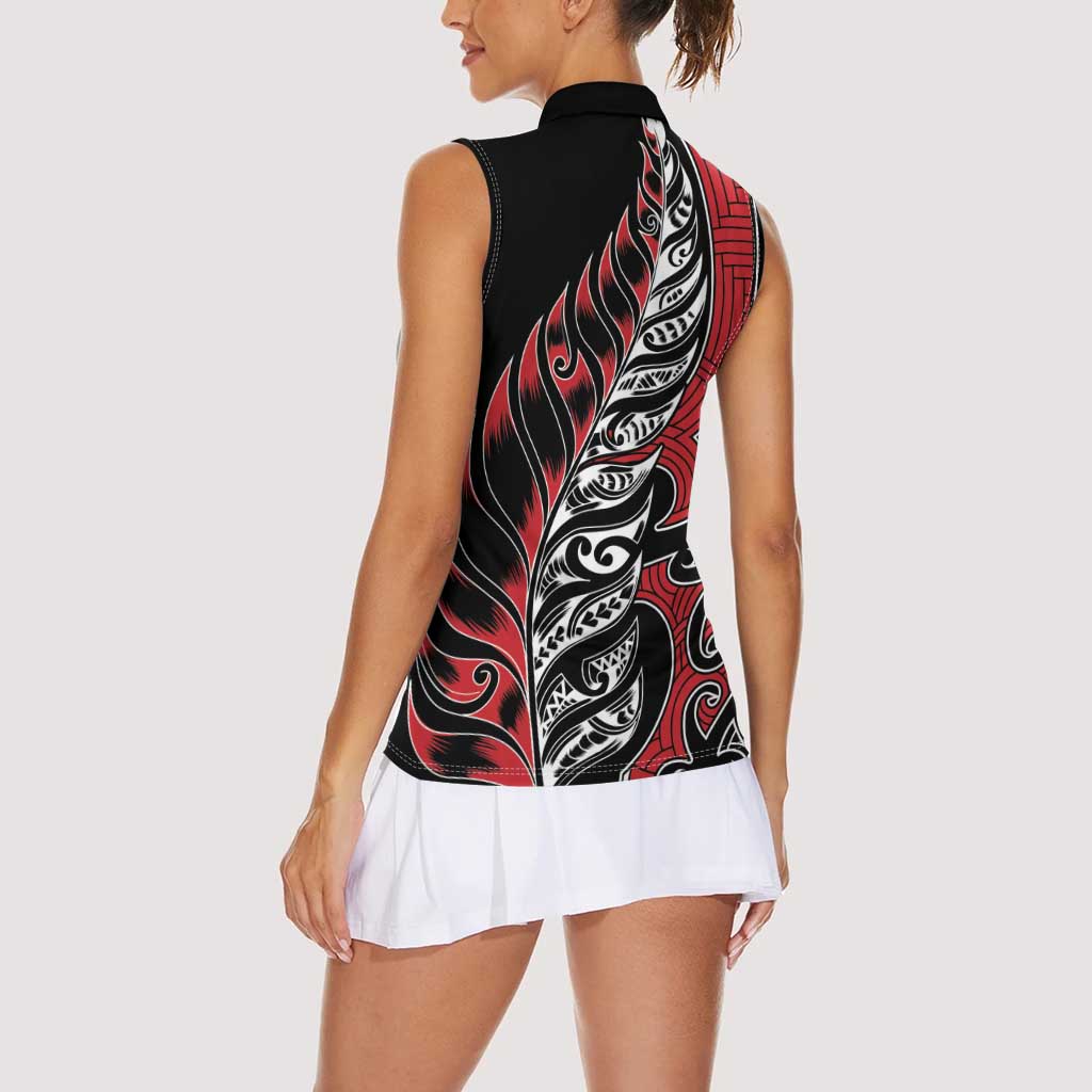 Koru Fern New Zealand Women Sleeveless Polo Shirt Maori Tribal Pattern