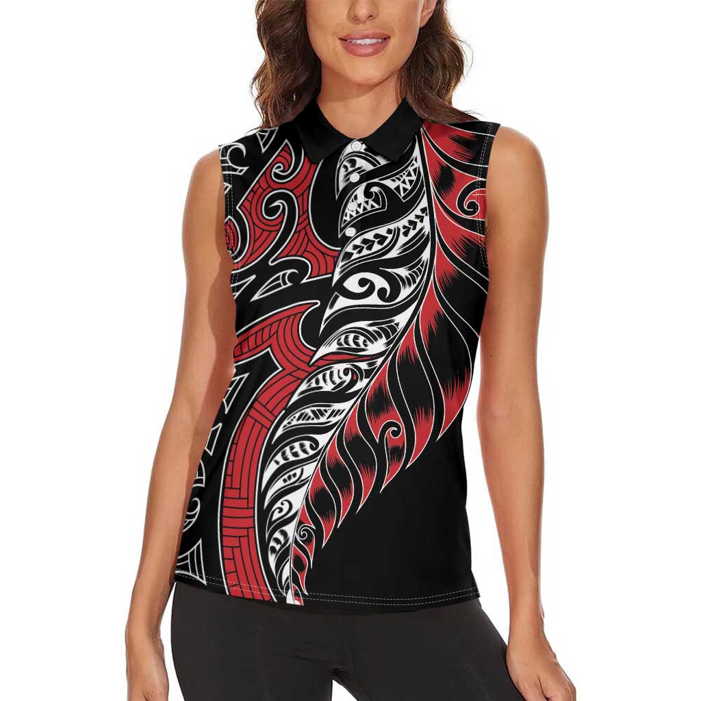 Koru Fern New Zealand Women Sleeveless Polo Shirt Maori Tribal Pattern