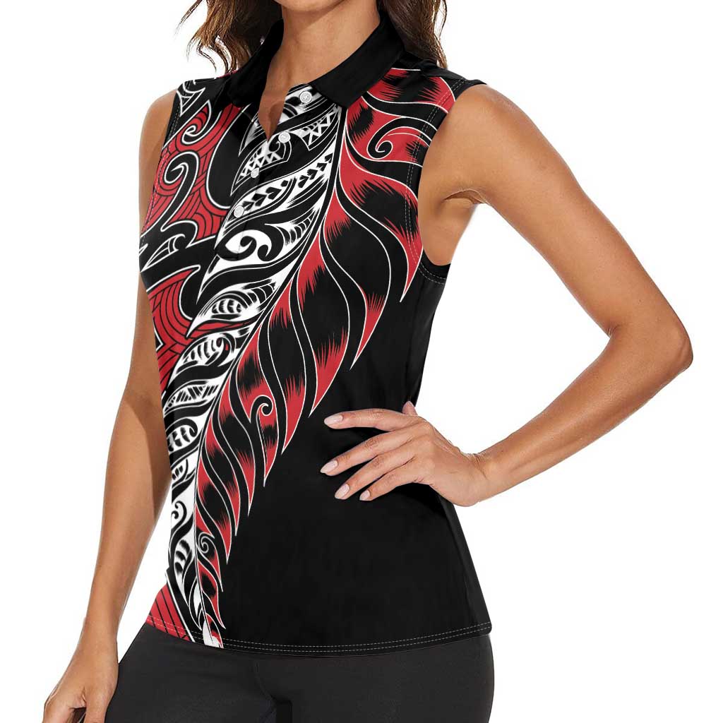 Koru Fern New Zealand Women Sleeveless Polo Shirt Maori Tribal Pattern