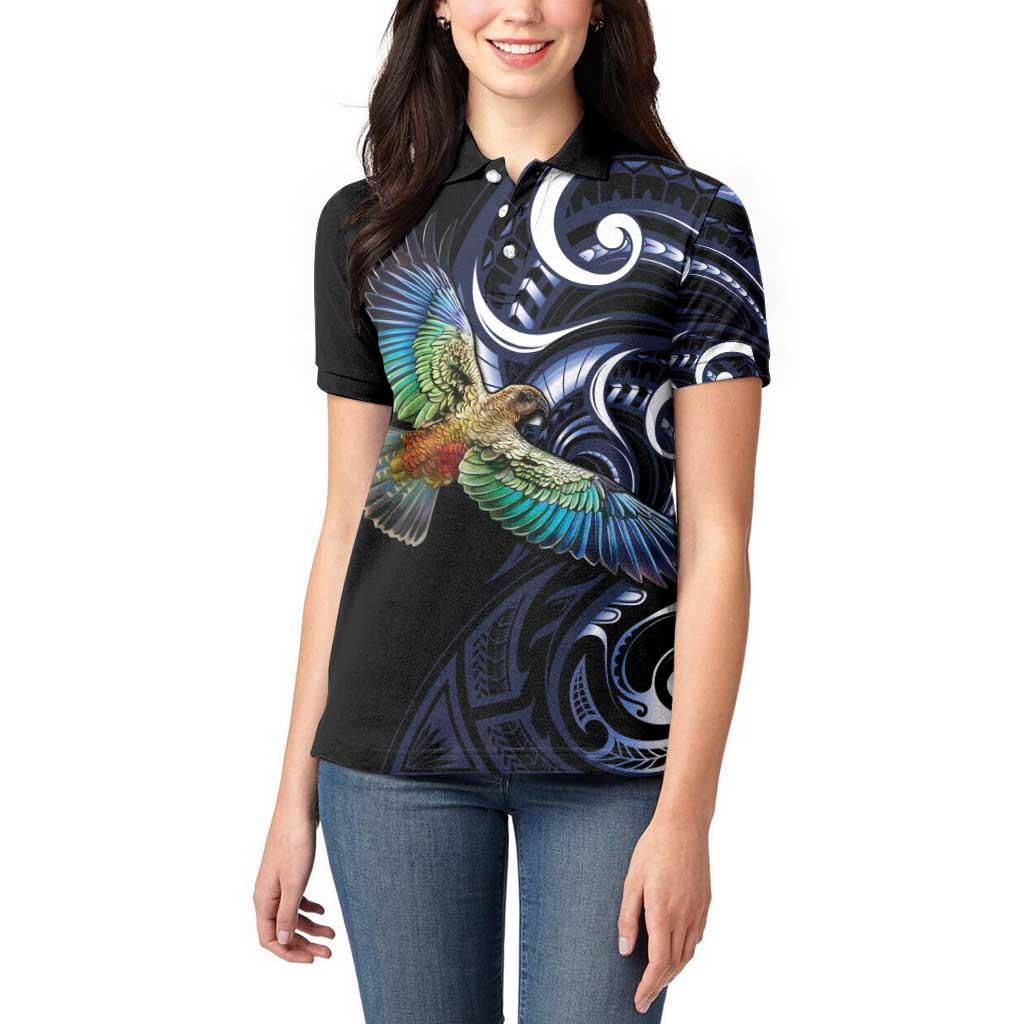 New Zealand Kea Bird Personalised Women Polo Shirt Maori Tribal Koru Art