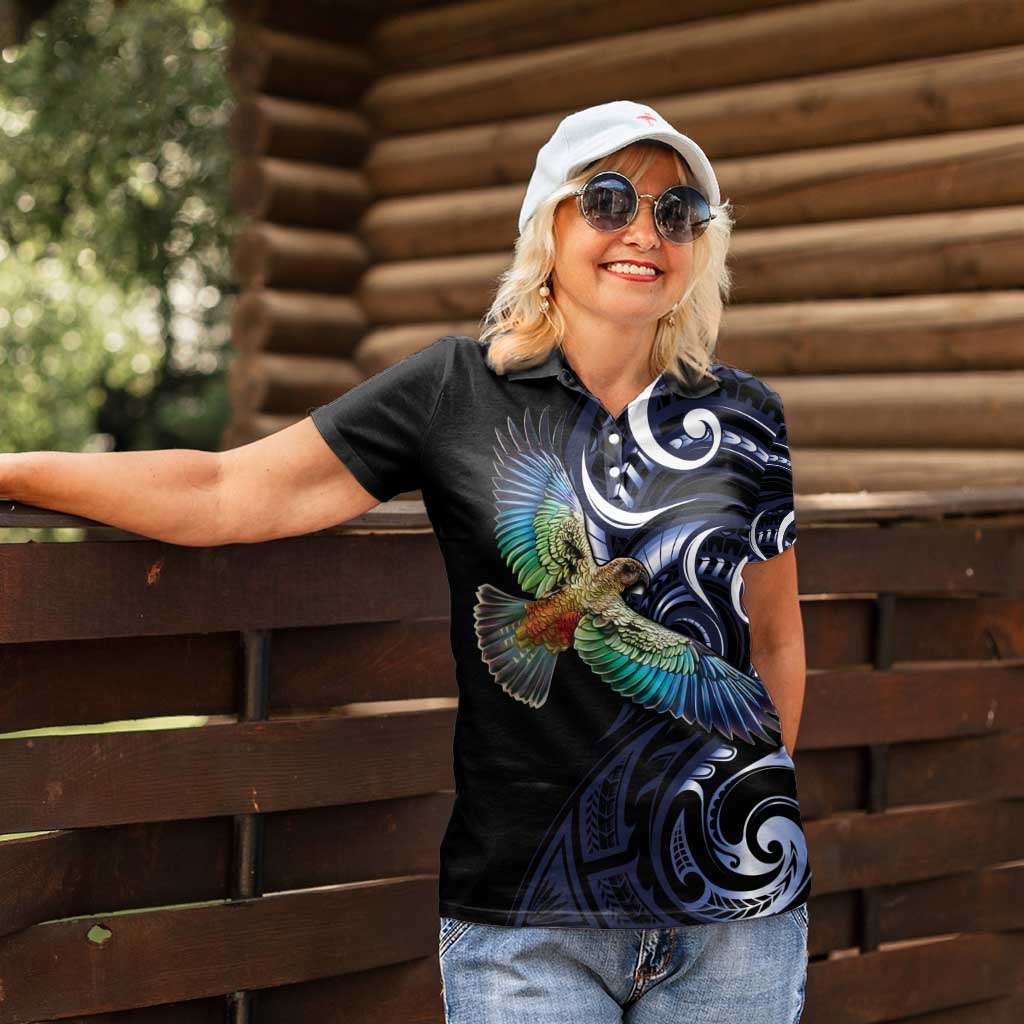 New Zealand Kea Bird Personalised Women Polo Shirt Maori Tribal Koru Art