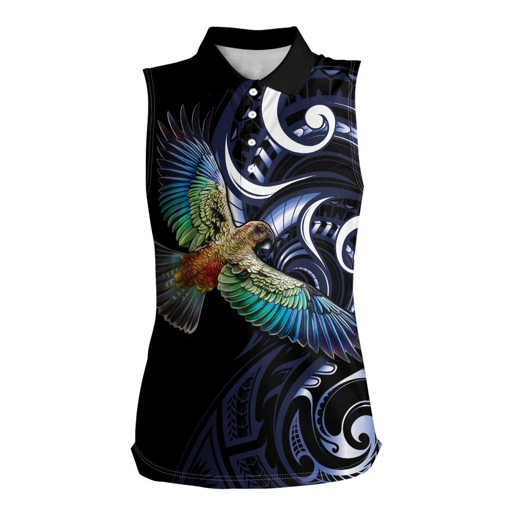 New Zealand Kea Bird Personalised Women Sleeveless Polo Shirt Maori Tribal Koru Art