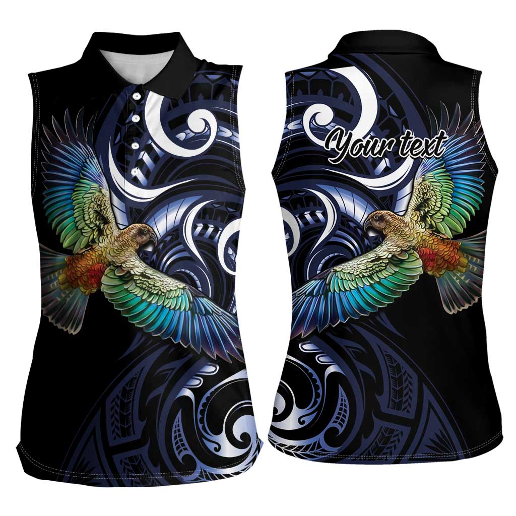 New Zealand Kea Bird Personalised Women Sleeveless Polo Shirt Maori Tribal Koru Art