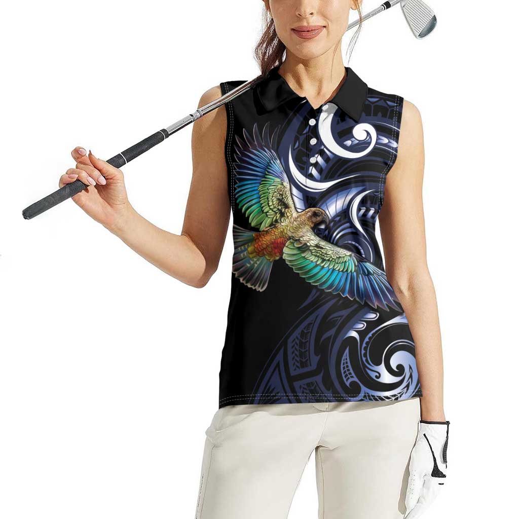 New Zealand Kea Bird Personalised Women Sleeveless Polo Shirt Maori Tribal Koru Art