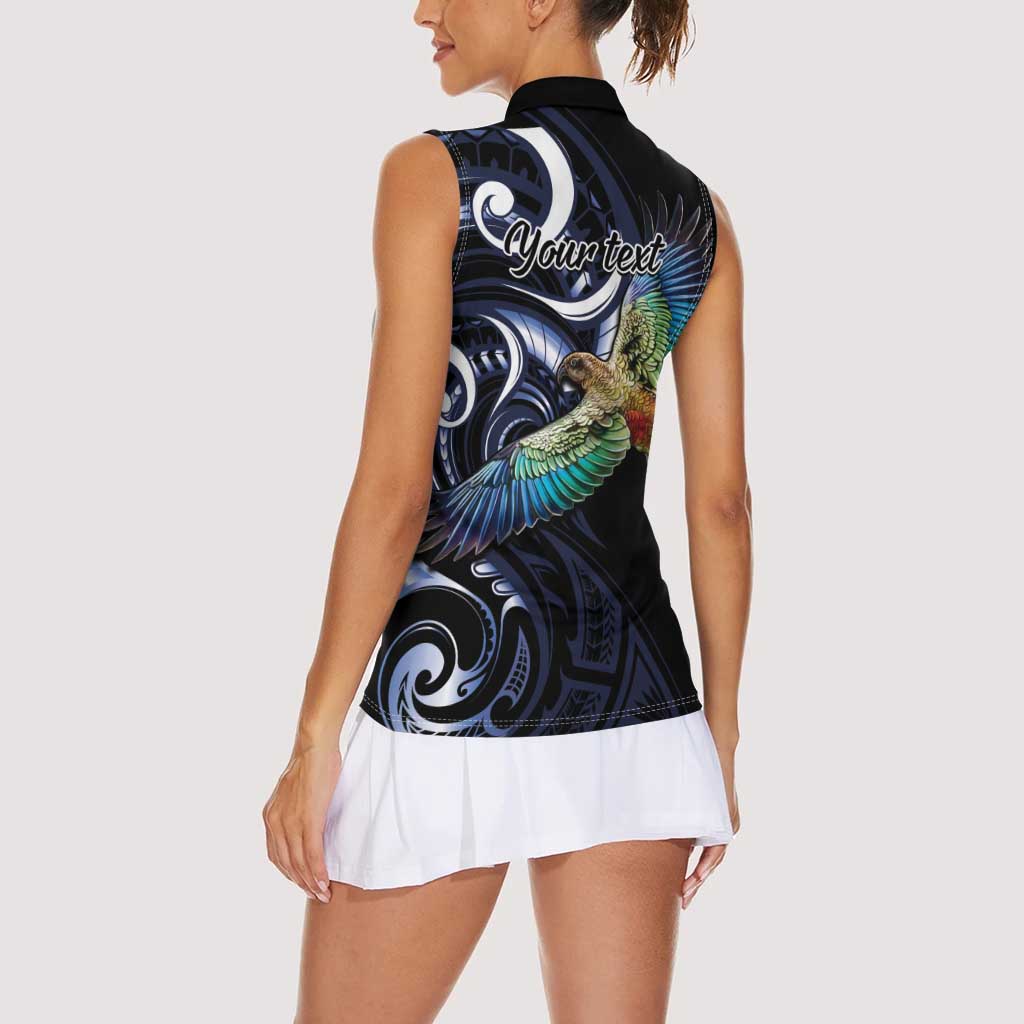 New Zealand Kea Bird Personalised Women Sleeveless Polo Shirt Maori Tribal Koru Art