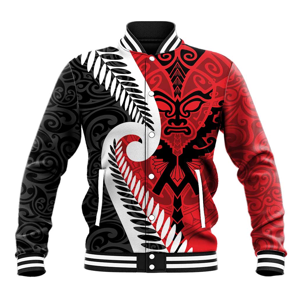 Silver Fern Koru Swirls with Maori Ta Moko Baseball Jacket