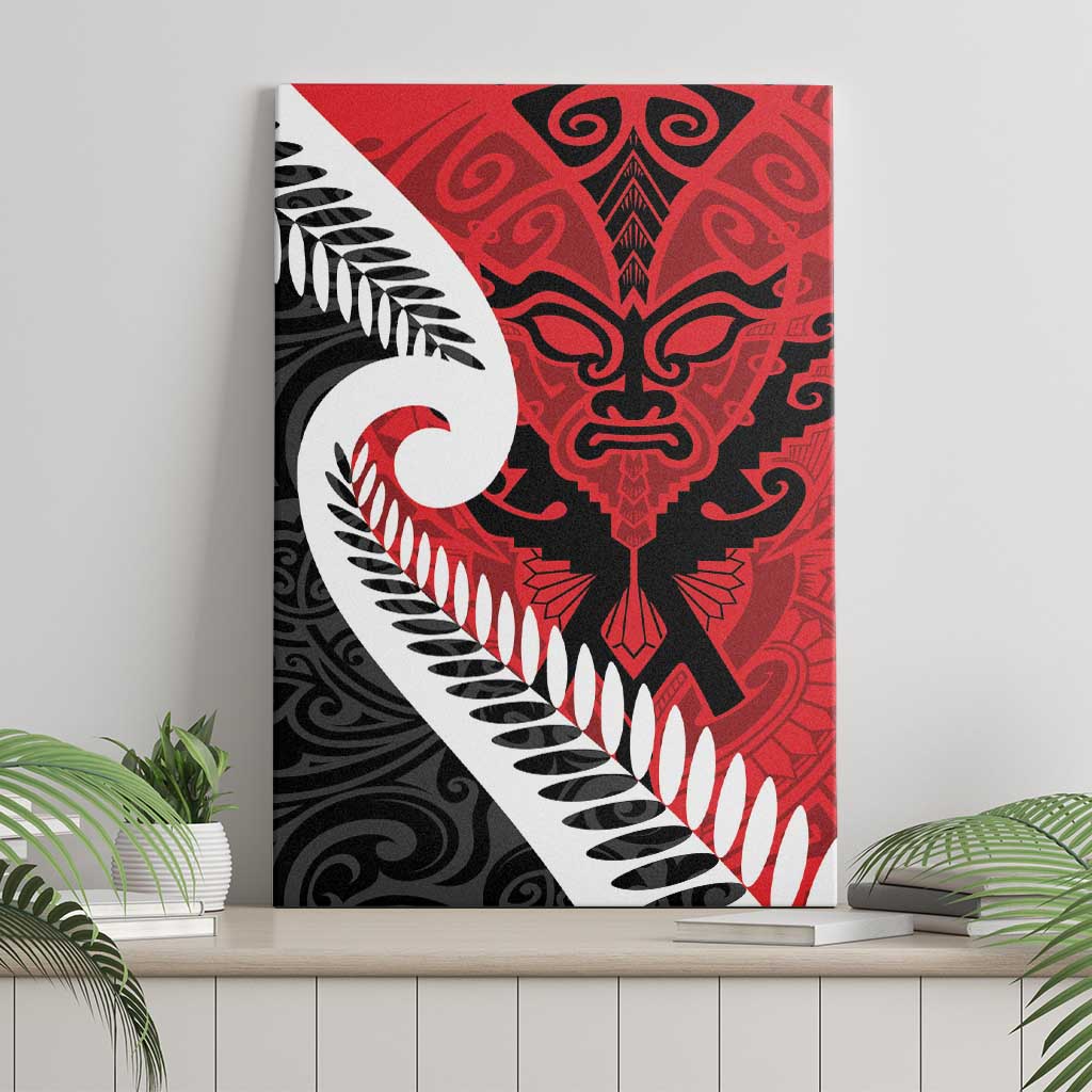 Silver Fern Koru Swirls with Maori Ta Moko Canvas Wall Art