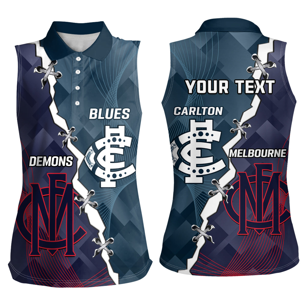 Personalised Demons And Blues Football Women Sleeveless Polo Shirt Sporty Version