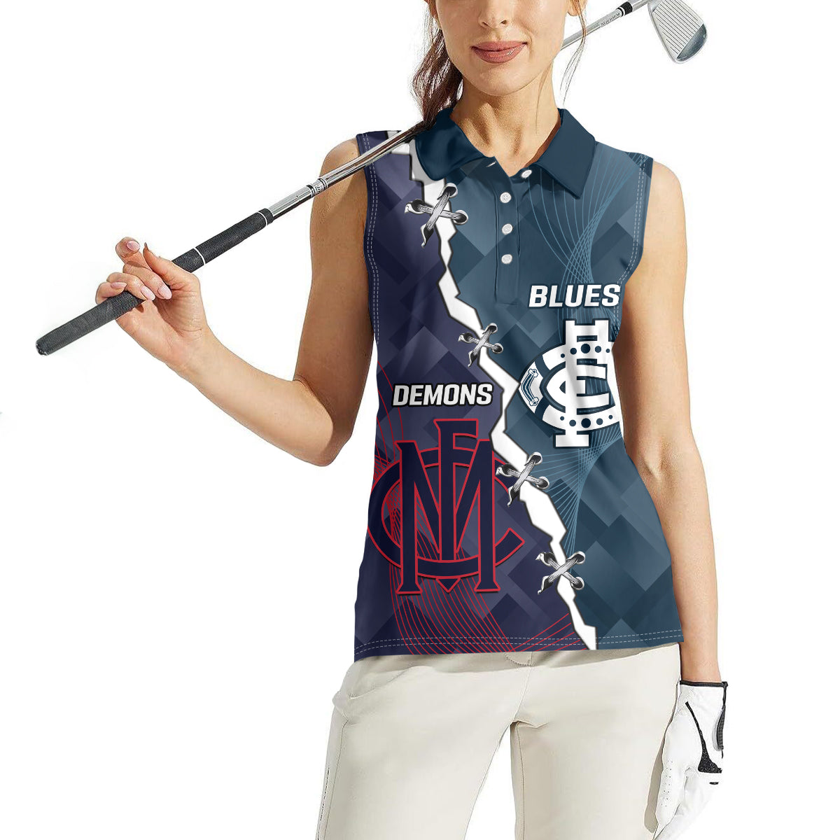 Personalised Demons And Blues Football Women Sleeveless Polo Shirt Sporty Version