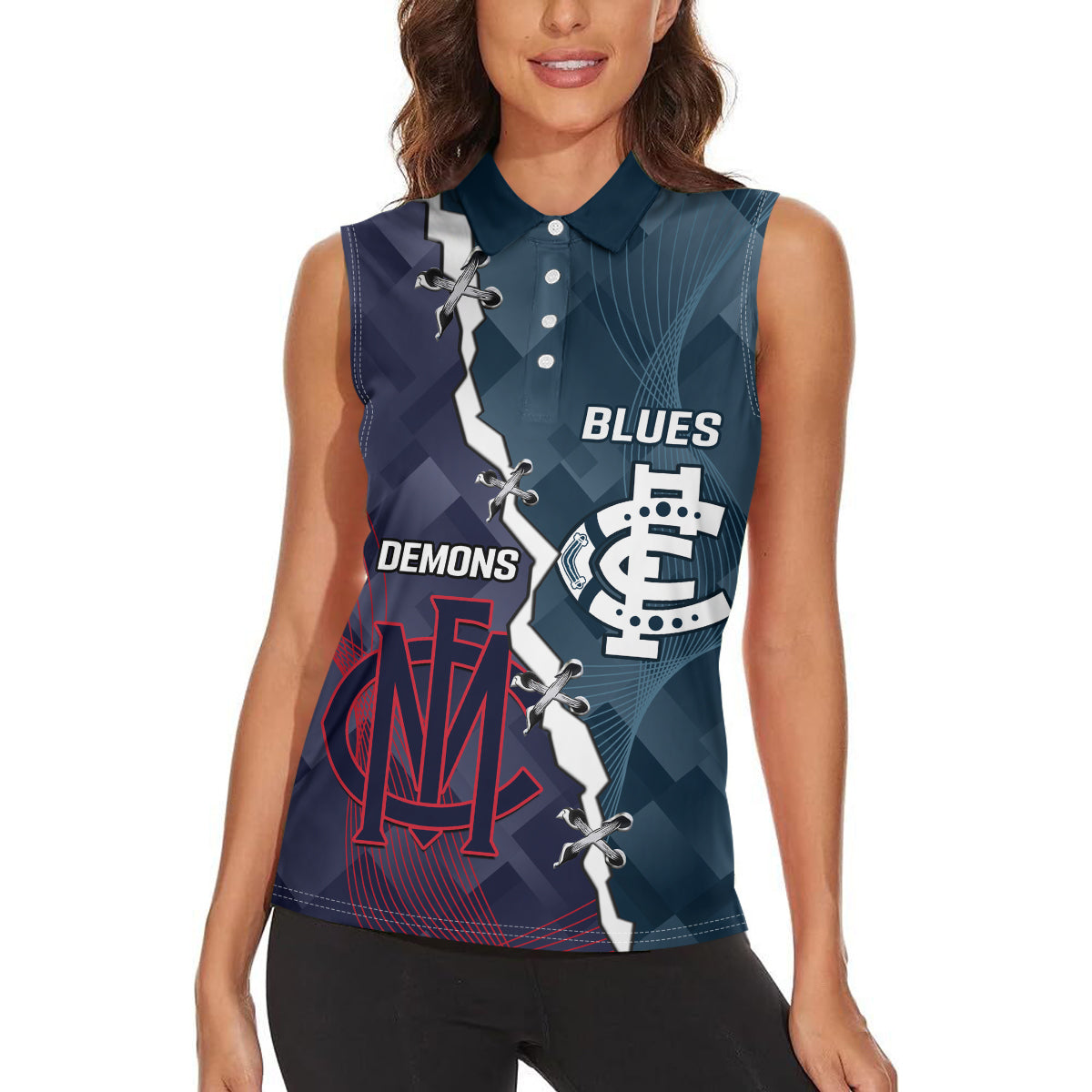 Personalised Demons And Blues Football Women Sleeveless Polo Shirt Sporty Version