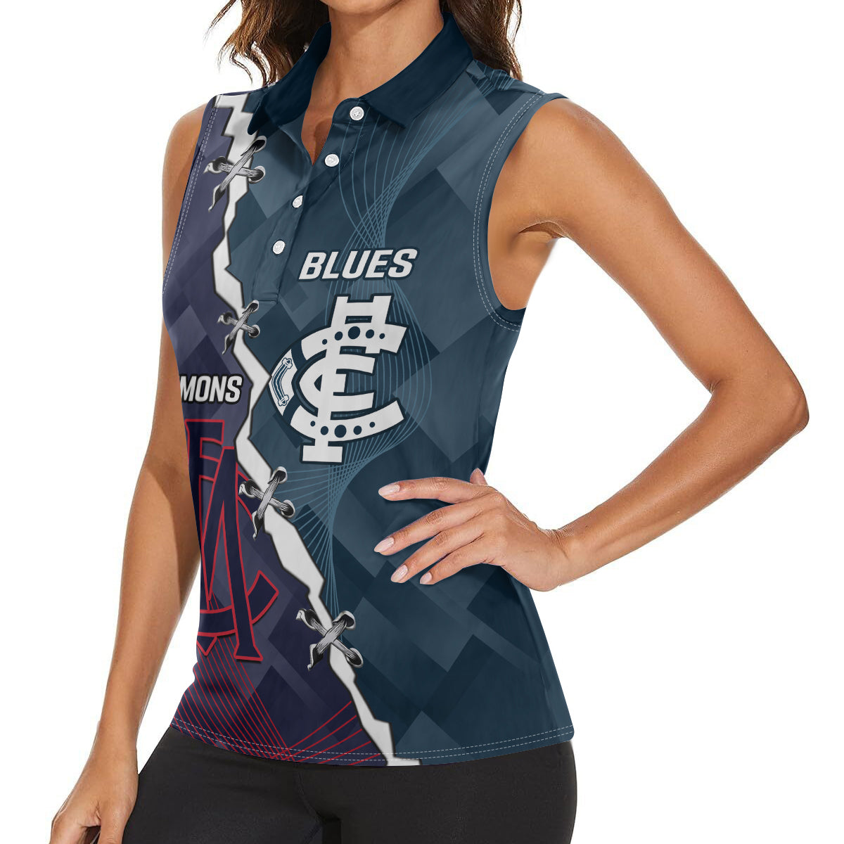 Personalised Demons And Blues Football Women Sleeveless Polo Shirt Sporty Version