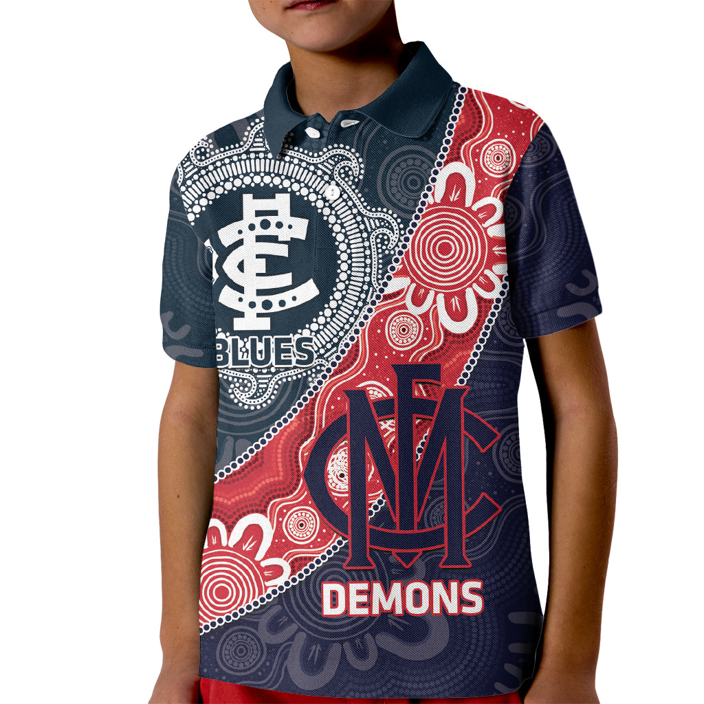 Personalised Demons And Blues Football Kid Polo Shirt Aboriginal Art