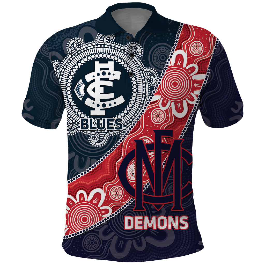 Personalised Demons And Blues Football Polo Shirt Aboriginal Art