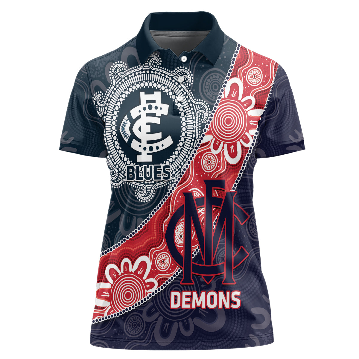 Personalised Demons And Blues Football Women Polo Shirt Aboriginal Art