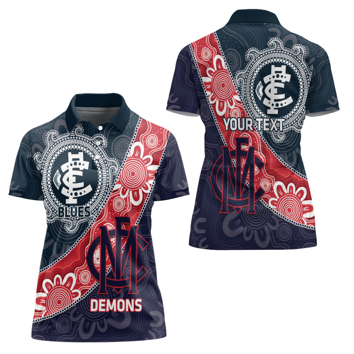 Personalised Demons And Blues Football Women Polo Shirt Aboriginal Art