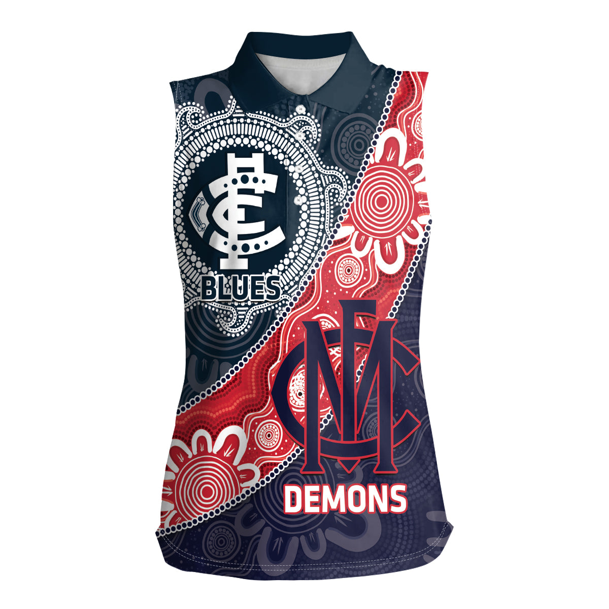 Personalised Demons And Blues Football Women Sleeveless Polo Shirt Aboriginal Art