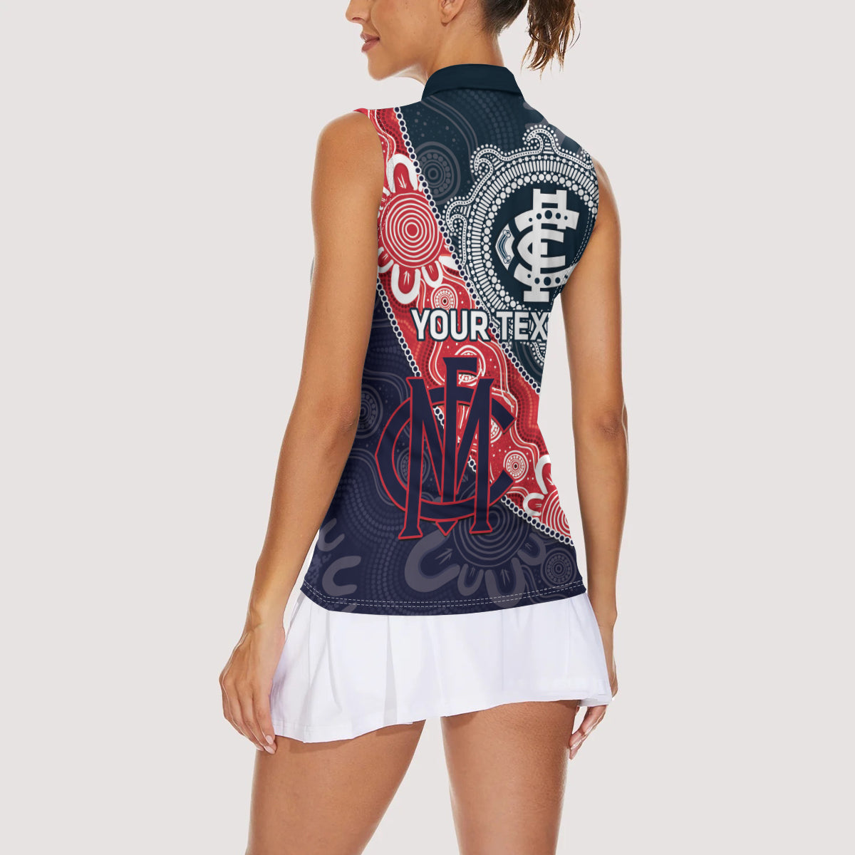 Personalised Demons And Blues Football Women Sleeveless Polo Shirt Aboriginal Art