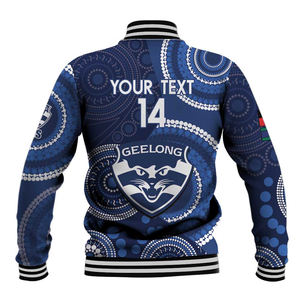 Custom AFL Geelong NAIDOC Week Baseball Jacket Keep The Fire Burning Indigenous Art