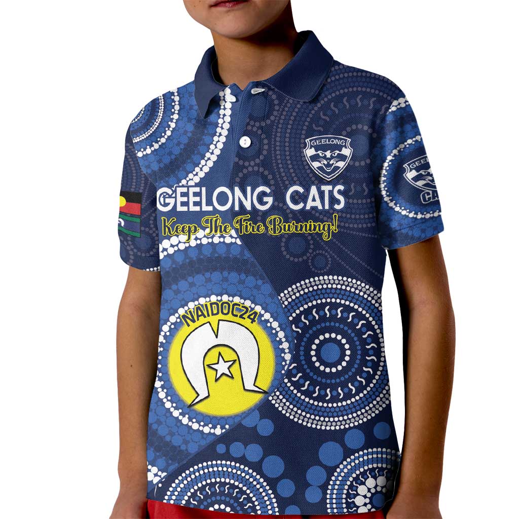 Custom AFL Geelong NAIDOC Week Kid Polo Shirt Keep The Fire Burning Indigenous Art