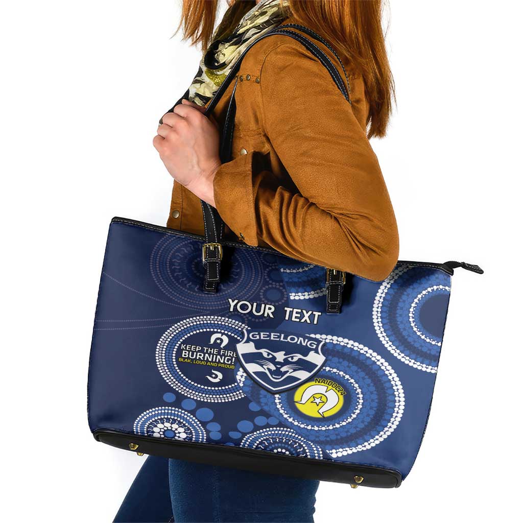 Custom AFL Geelong NAIDOC Week Leather Tote Bag Keep The Fire Burning Indigenous Art