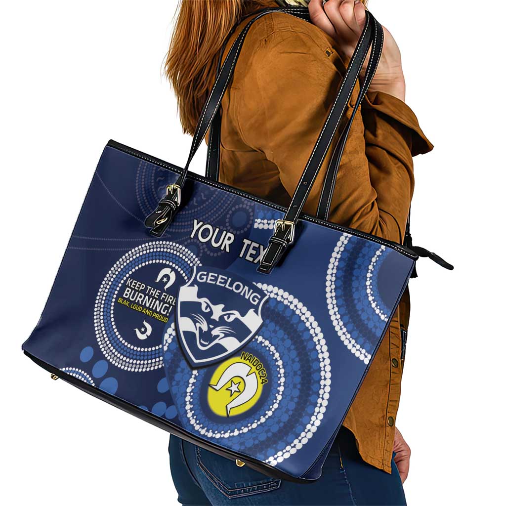 Custom AFL Geelong NAIDOC Week Leather Tote Bag Keep The Fire Burning Indigenous Art