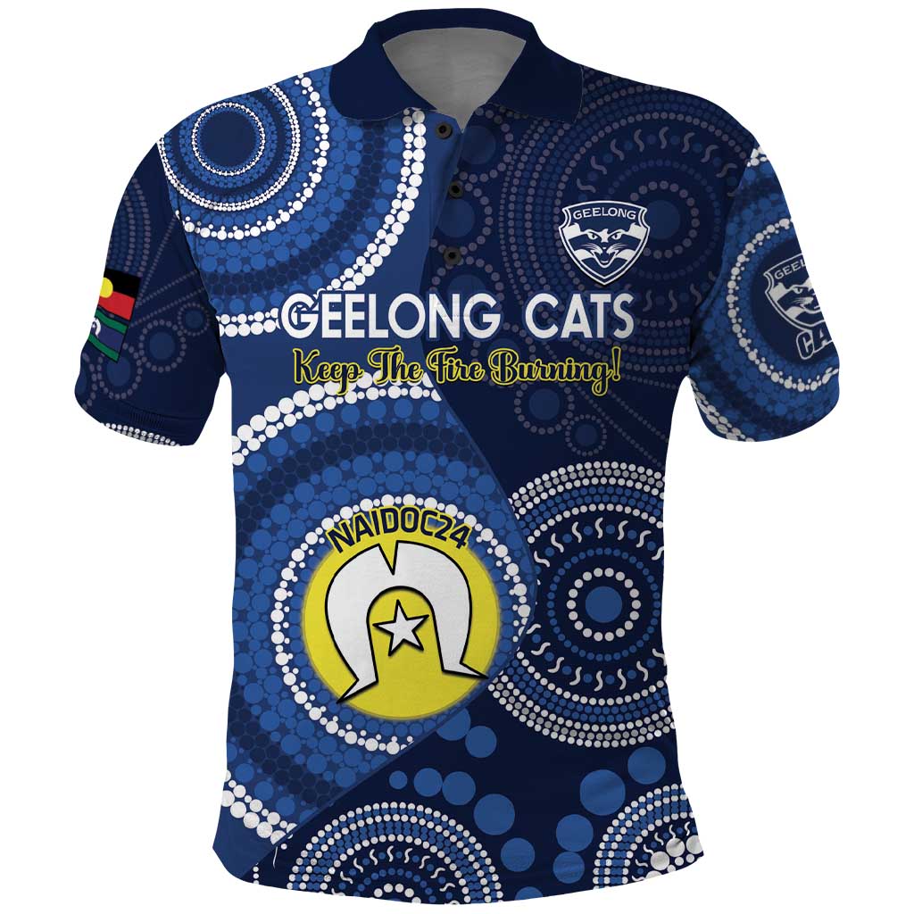 Custom AFL Geelong NAIDOC Week Polo Shirt Keep The Fire Burning Indigenous Art