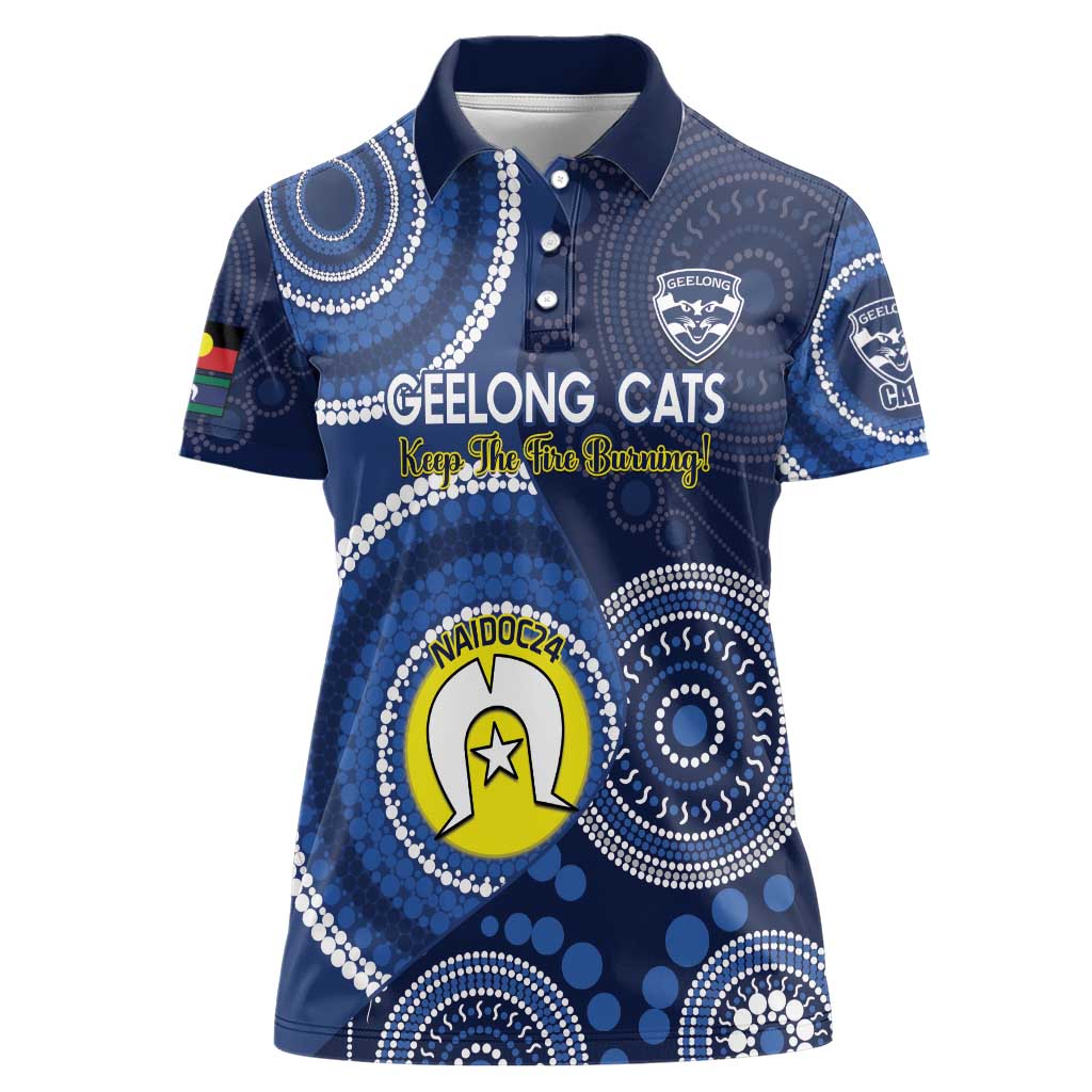 Custom AFL Geelong NAIDOC Week Women Polo Shirt Keep The Fire Burning Indigenous Art