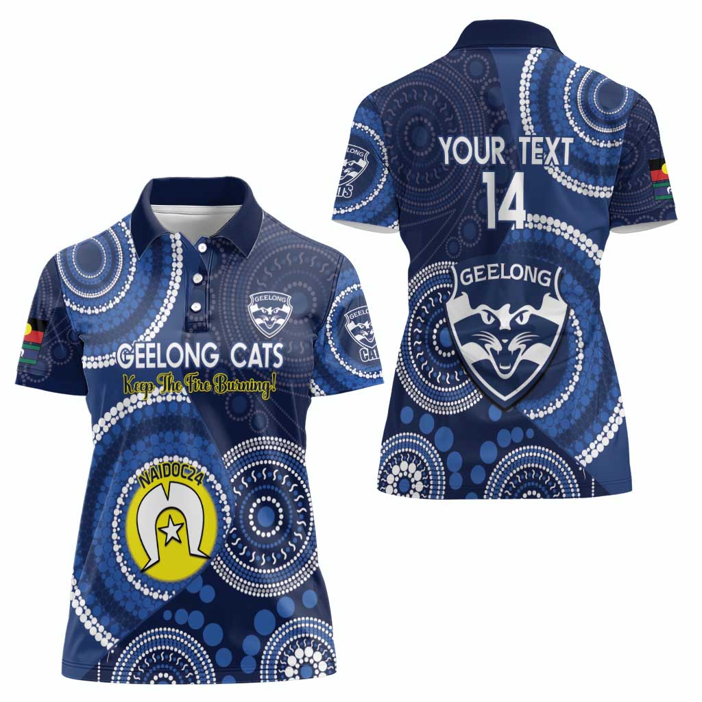 Custom AFL Geelong NAIDOC Week Women Polo Shirt Keep The Fire Burning Indigenous Art