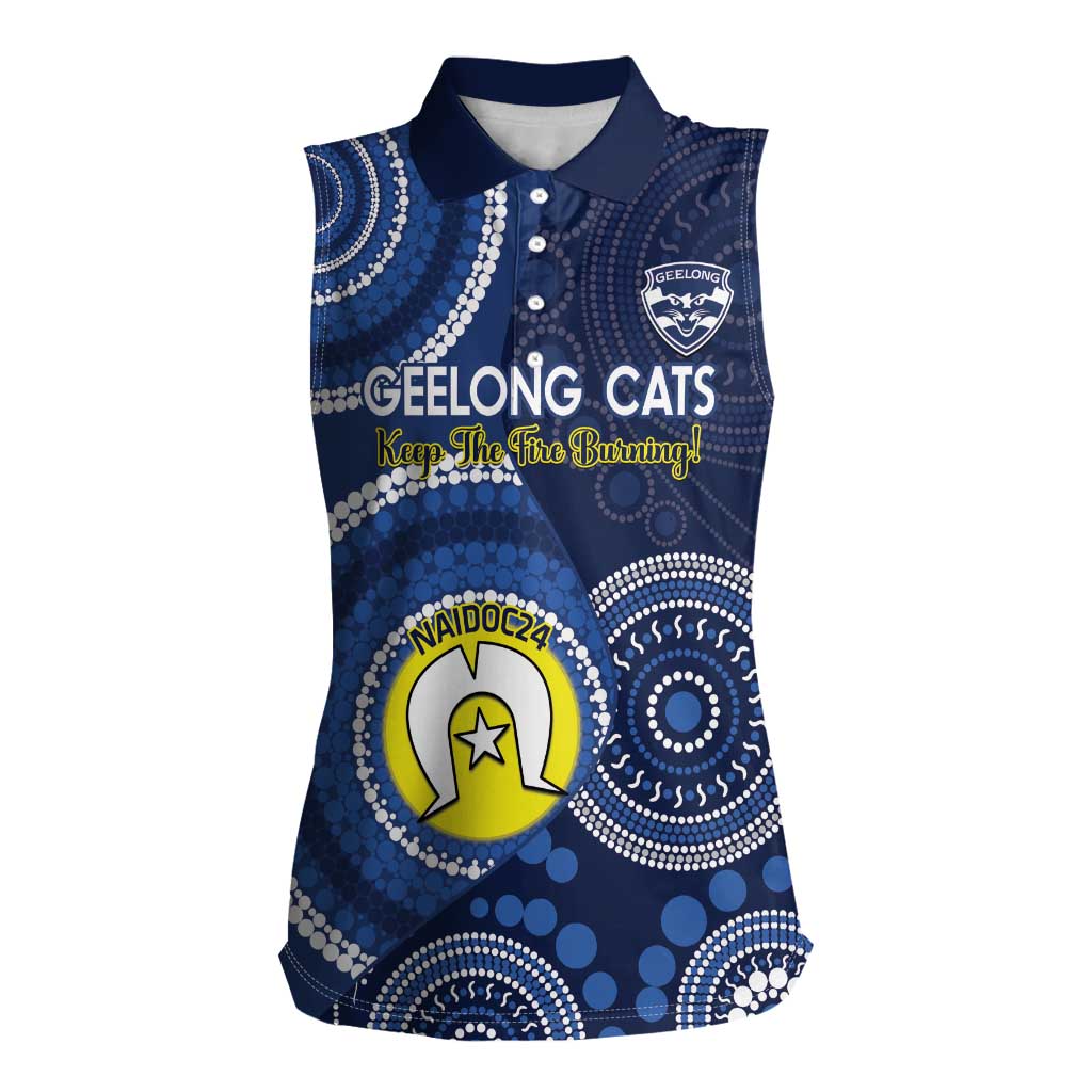 Custom AFL Geelong NAIDOC Week Women Sleeveless Polo Shirt Keep The Fire Burning Indigenous Art