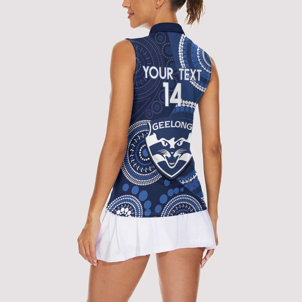 Custom AFL Geelong NAIDOC Week Women Sleeveless Polo Shirt Keep The Fire Burning Indigenous Art