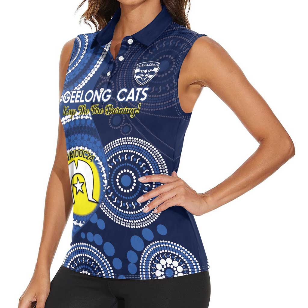 Custom AFL Geelong NAIDOC Week Women Sleeveless Polo Shirt Keep The Fire Burning Indigenous Art