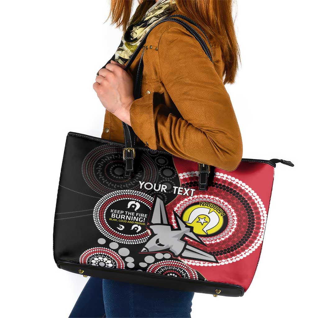 Custom AFL Essendon NAIDOC Week Leather Tote Bag Keep The Fire Burning Indigenous Art