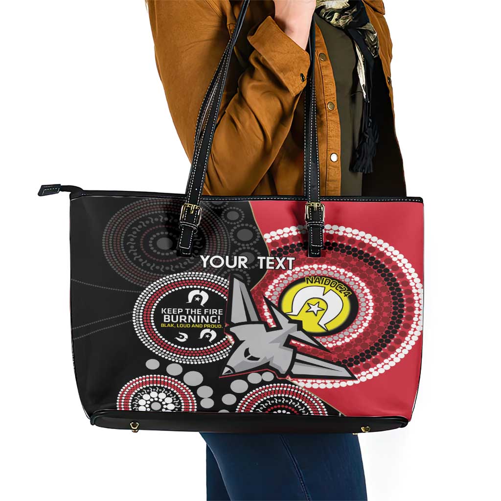 Custom AFL Essendon NAIDOC Week Leather Tote Bag Keep The Fire Burning Indigenous Art