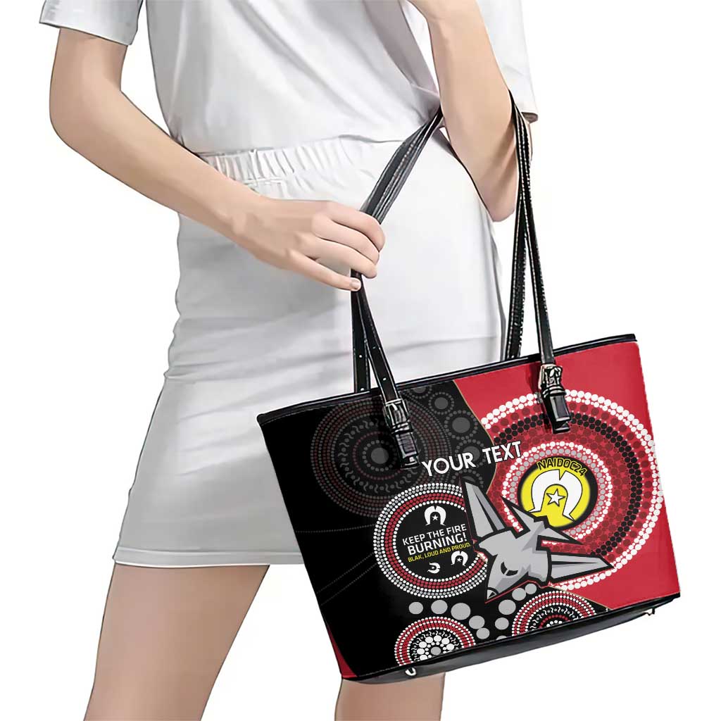 Custom AFL Essendon NAIDOC Week Leather Tote Bag Keep The Fire Burning Indigenous Art