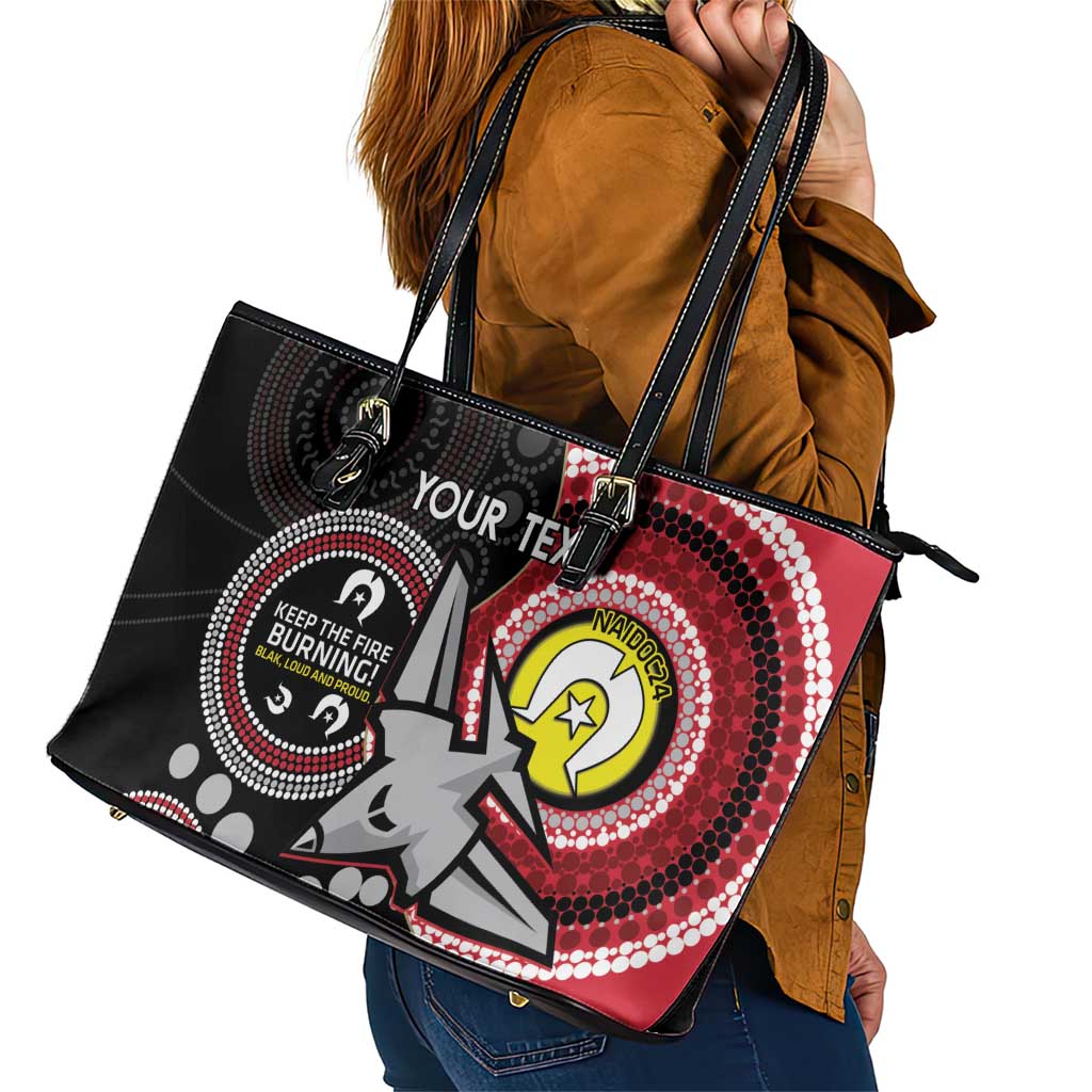 Custom AFL Essendon NAIDOC Week Leather Tote Bag Keep The Fire Burning Indigenous Art