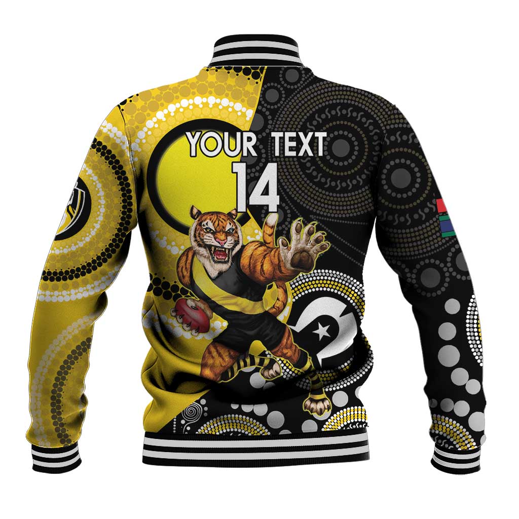 Custom AFL Richmond NAIDOC Week Baseball Jacket Keep The Fire Burning Indigenous Art