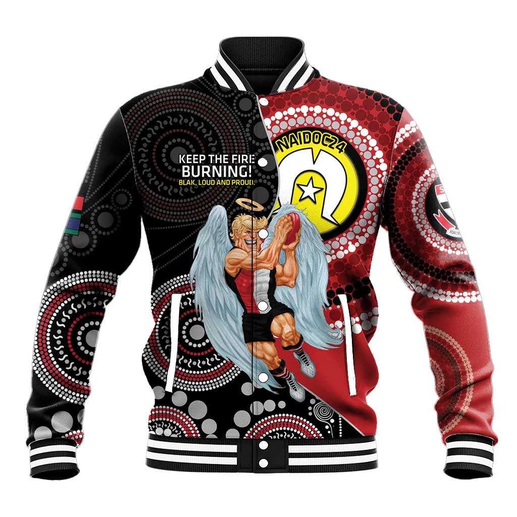 Custom AFL St Kilda NAIDOC Week Baseball Jacket Keep The Fire Burning Indigenous Art