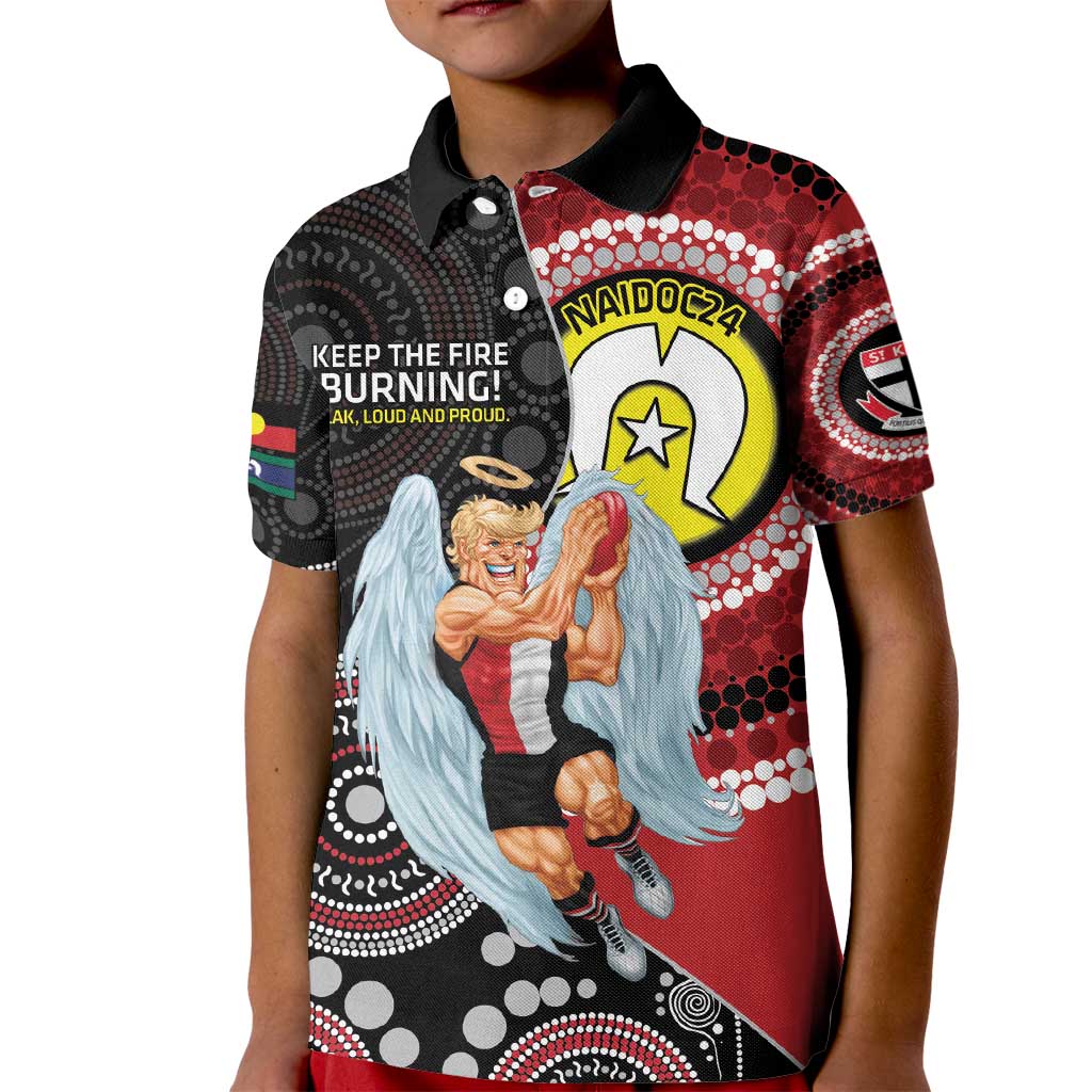 Custom AFL St Kilda NAIDOC Week Kid Polo Shirt Keep The Fire Burning Indigenous Art