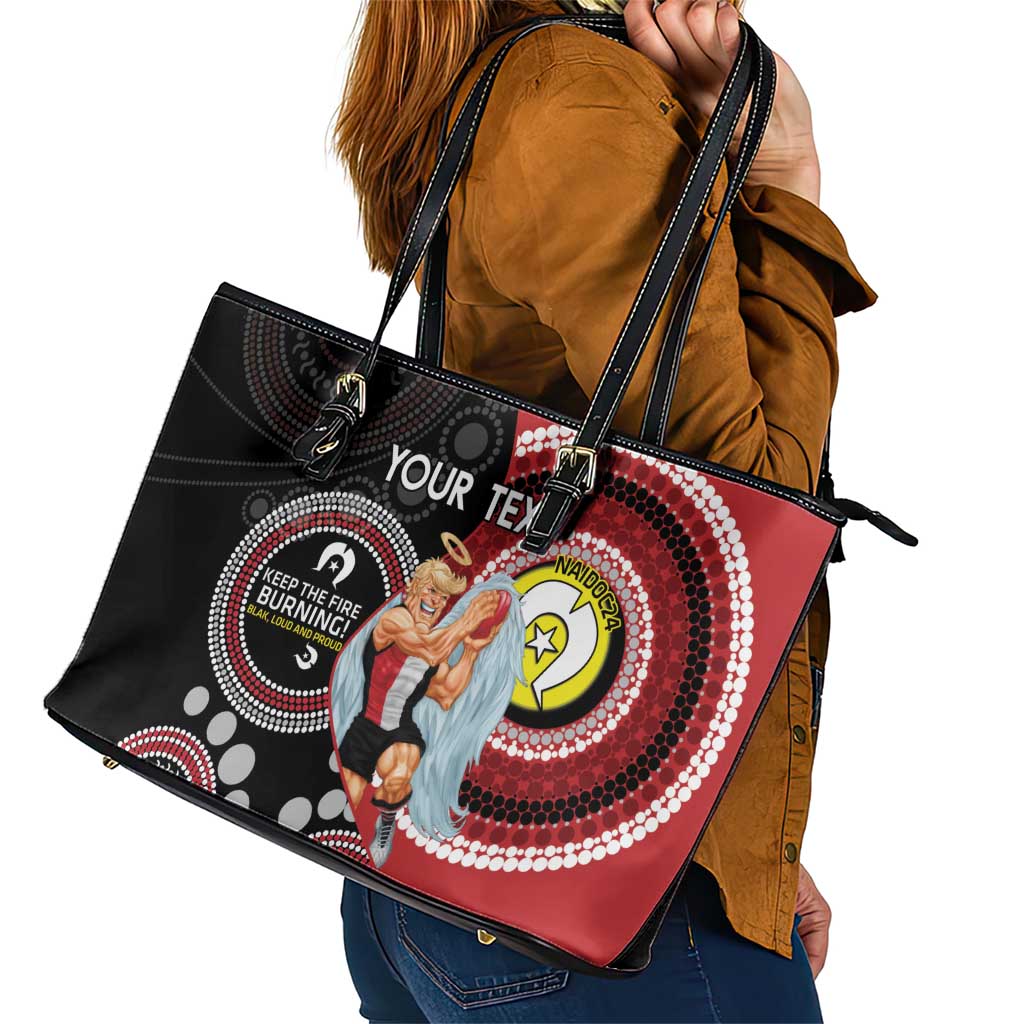 Custom AFL St Kilda NAIDOC Week Leather Tote Bag Keep The Fire Burning Indigenous Art