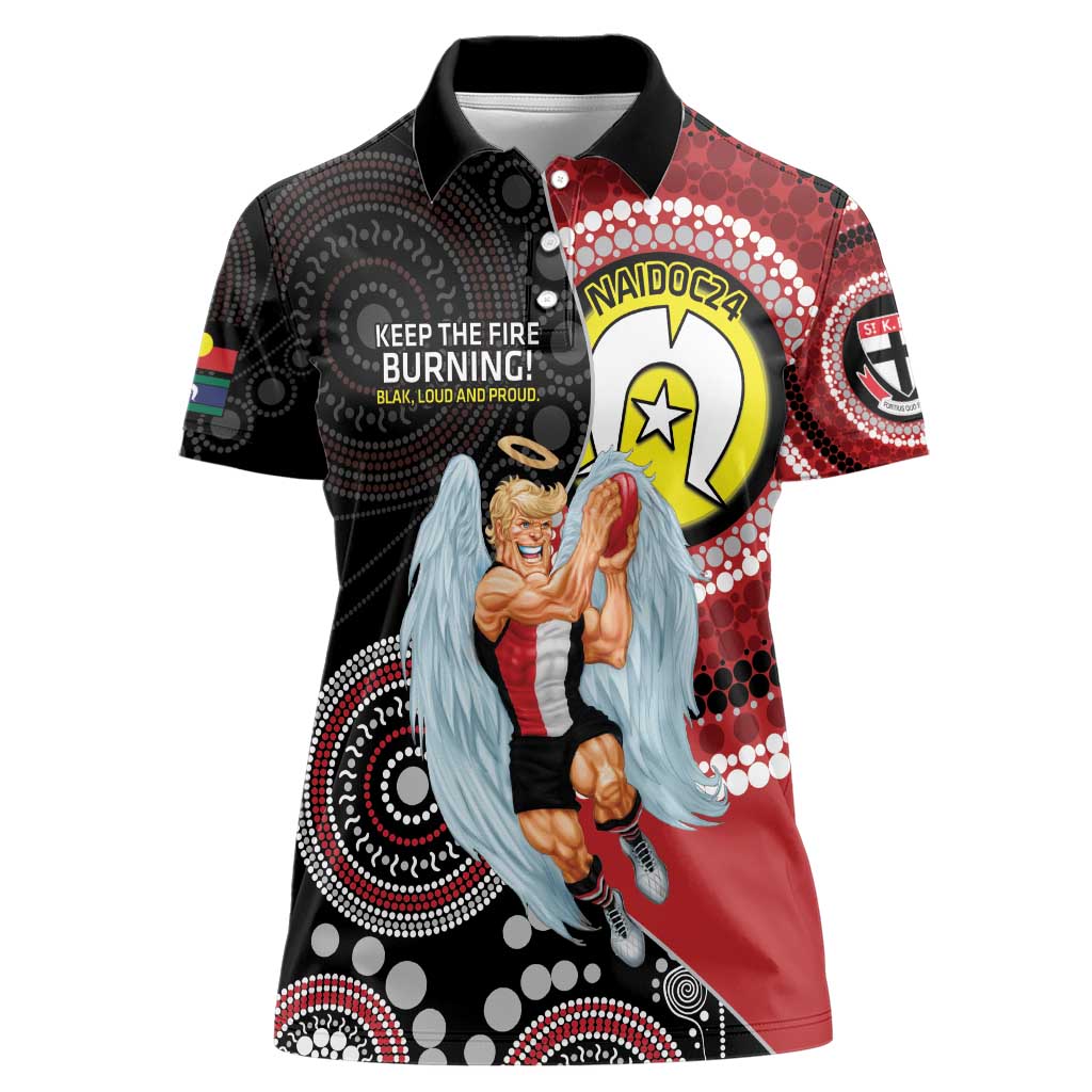 Custom AFL St Kilda NAIDOC Week Women Polo Shirt Keep The Fire Burning Indigenous Art