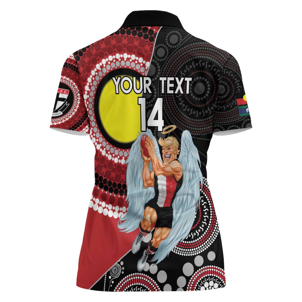 Custom AFL St Kilda NAIDOC Week Women Polo Shirt Keep The Fire Burning Indigenous Art