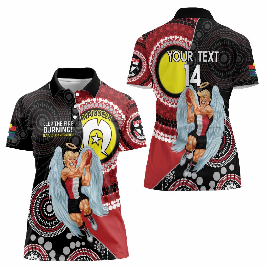 Custom AFL St Kilda NAIDOC Week Women Polo Shirt Keep The Fire Burning Indigenous Art