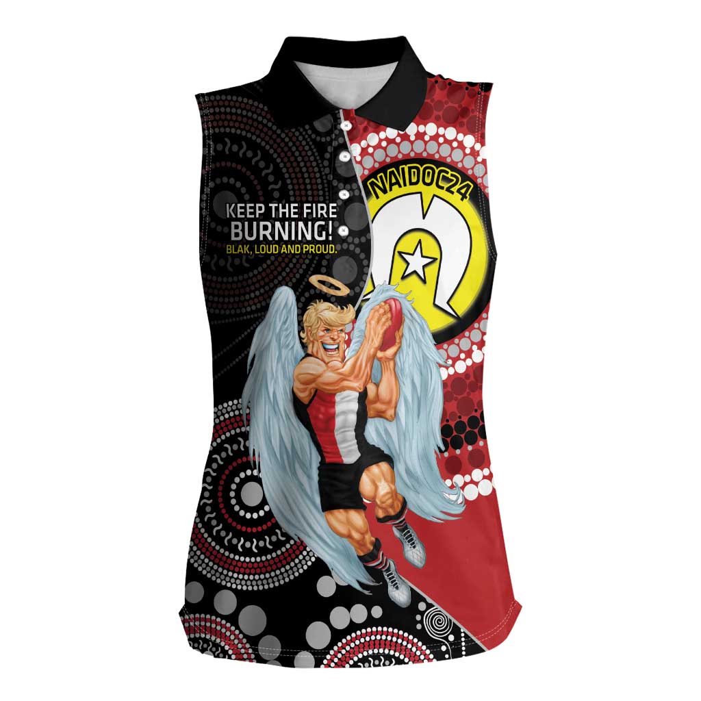 Custom AFL St Kilda NAIDOC Week Women Sleeveless Polo Shirt Keep The Fire Burning Indigenous Art